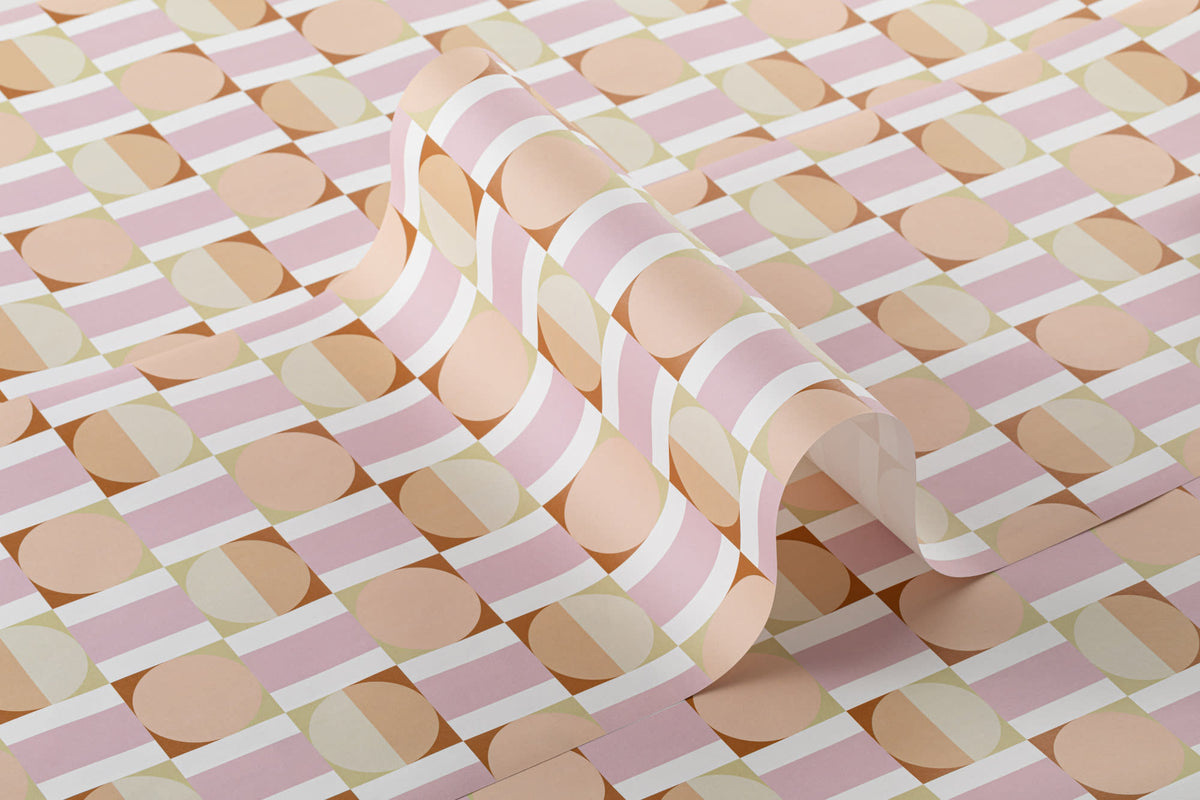 Roll of The Modernist Mosaic wallpaper in peach and rose