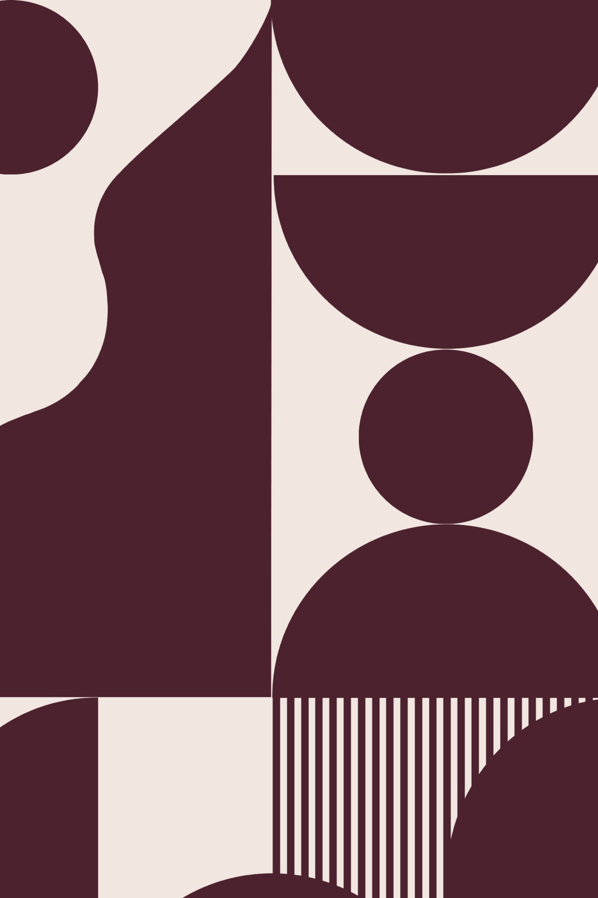 Close-up of The Modernist Quadrant wallpaper in burgundy plum showing the mid-century geometric shapes in detail