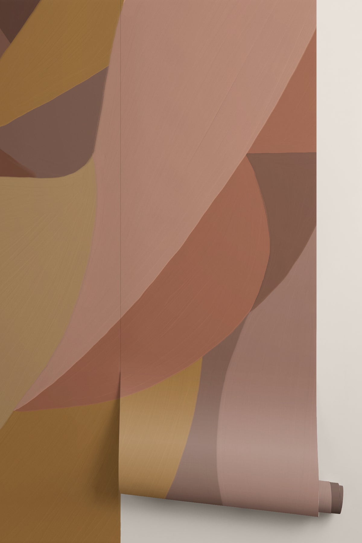 Rolled panel of The Muse Silhouette mural in cinnamon and rose