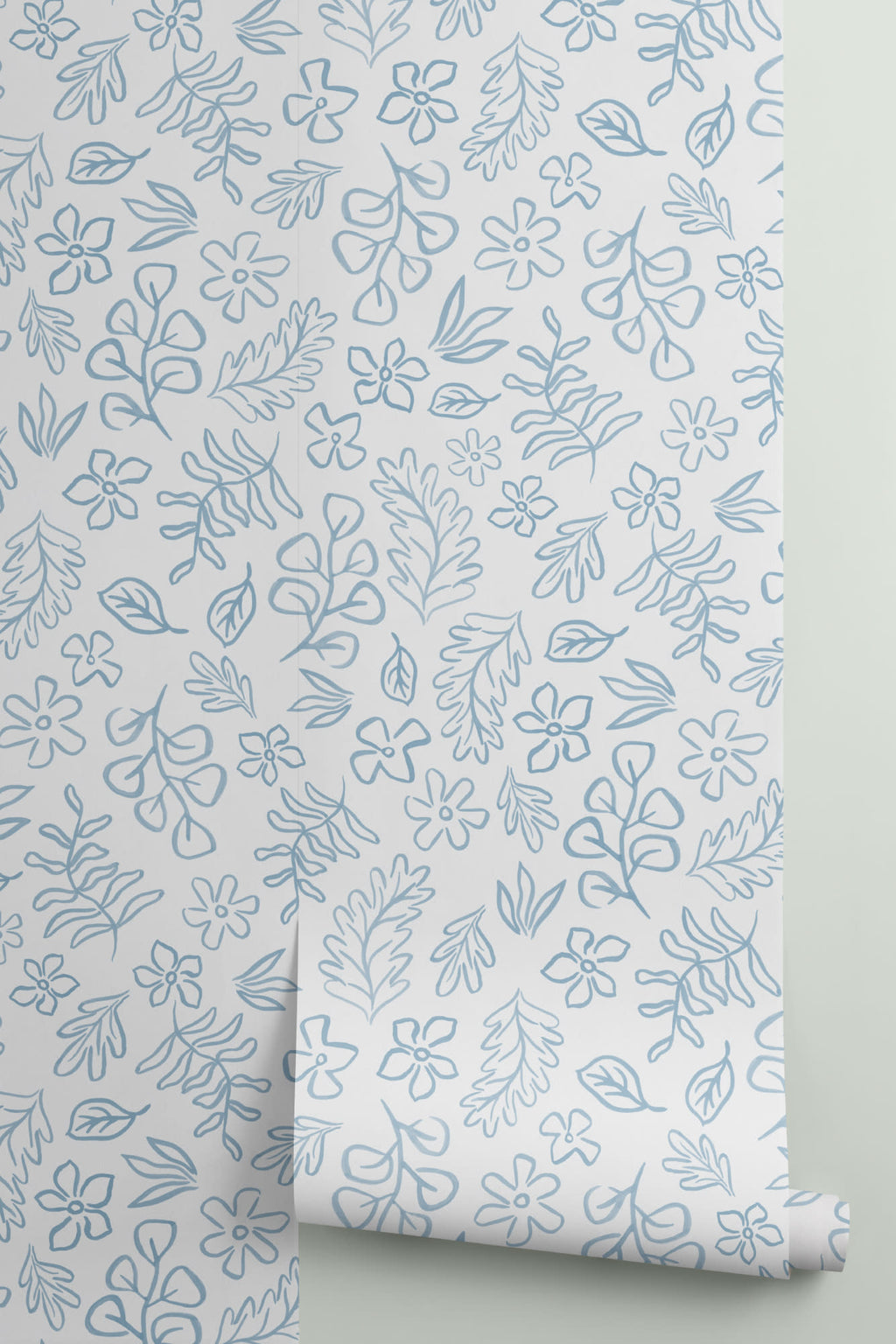 Roll of The Nordic Bough wallpaper in soft denim blue