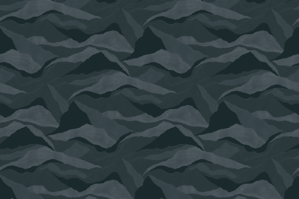 Flat pattern view of The Northern Ridge wallpaper in deep navy, showing the brushed mountain ridges