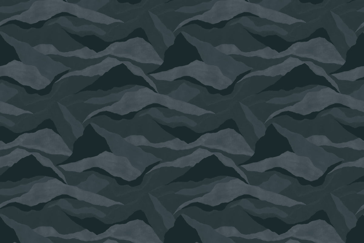 Flat pattern view of The Northern Ridge wallpaper in deep navy, showing the brushed mountain ridges