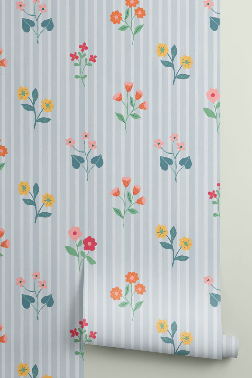 Roll of The Nosegay Stripe wallpaper in duck egg blue