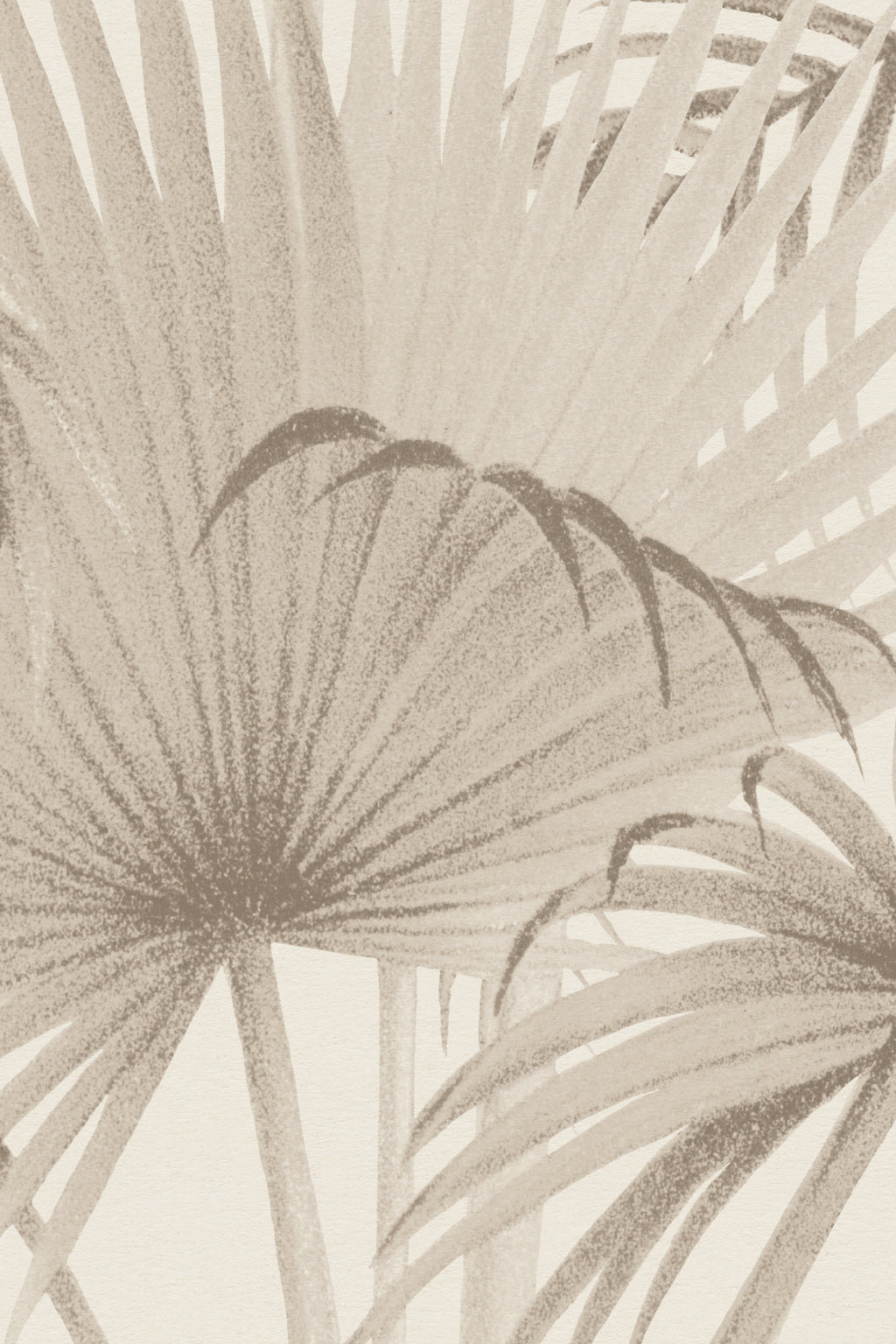 Close-up of The Oasis Palms mural in sepia and sand showing the engraved palm grove in detail