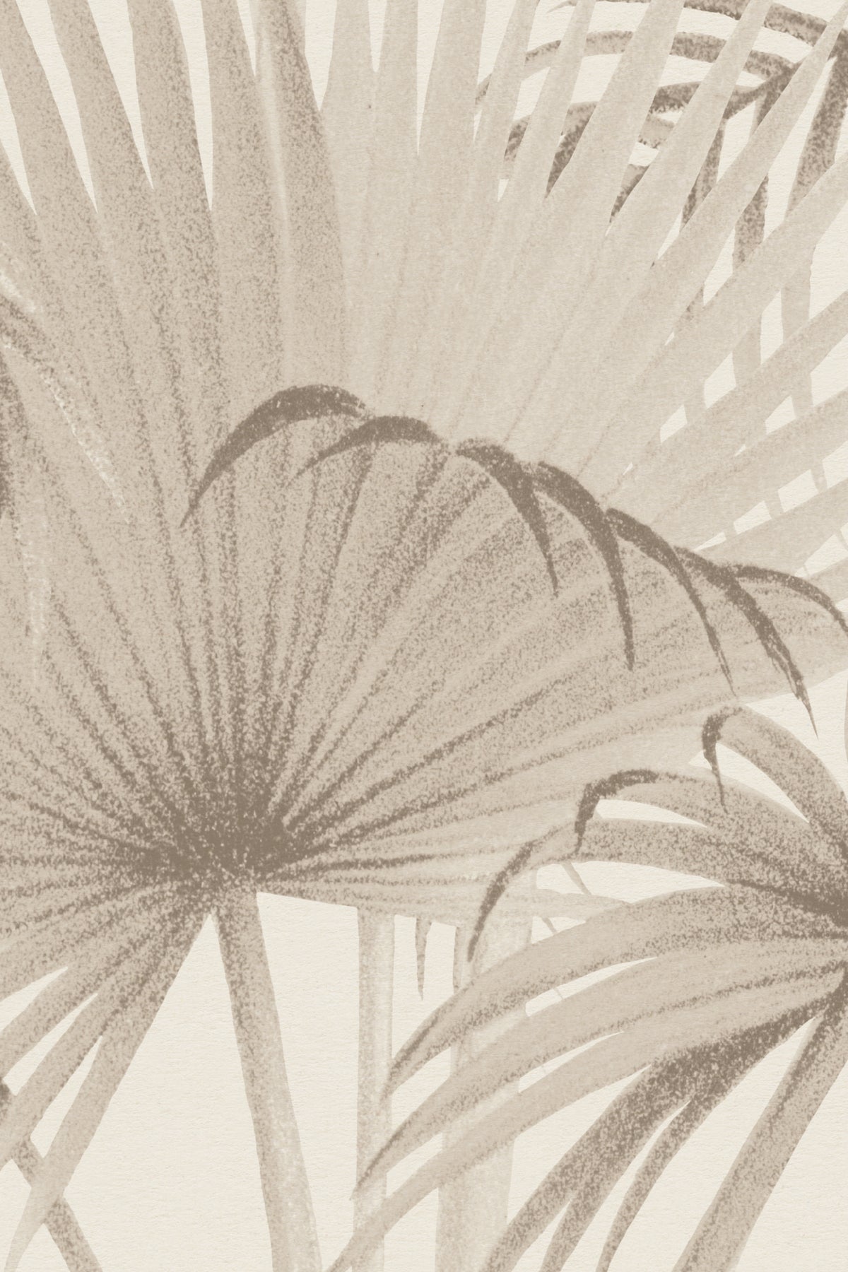 Close-up of The Oasis Palms mural in sepia and sand showing the engraved palm grove in detail