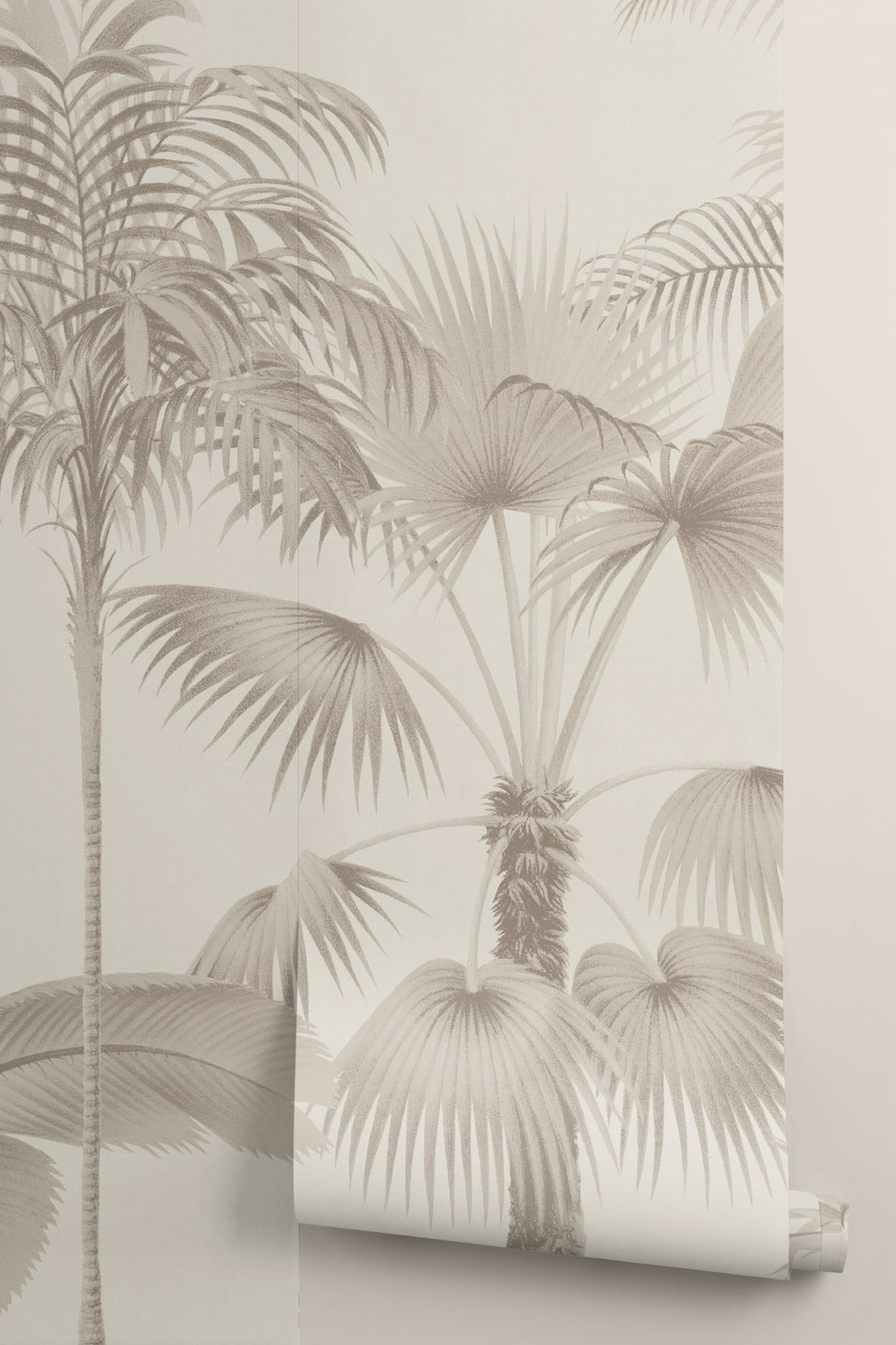 Rolled panel of The Oasis Palms mural in sepia and sand