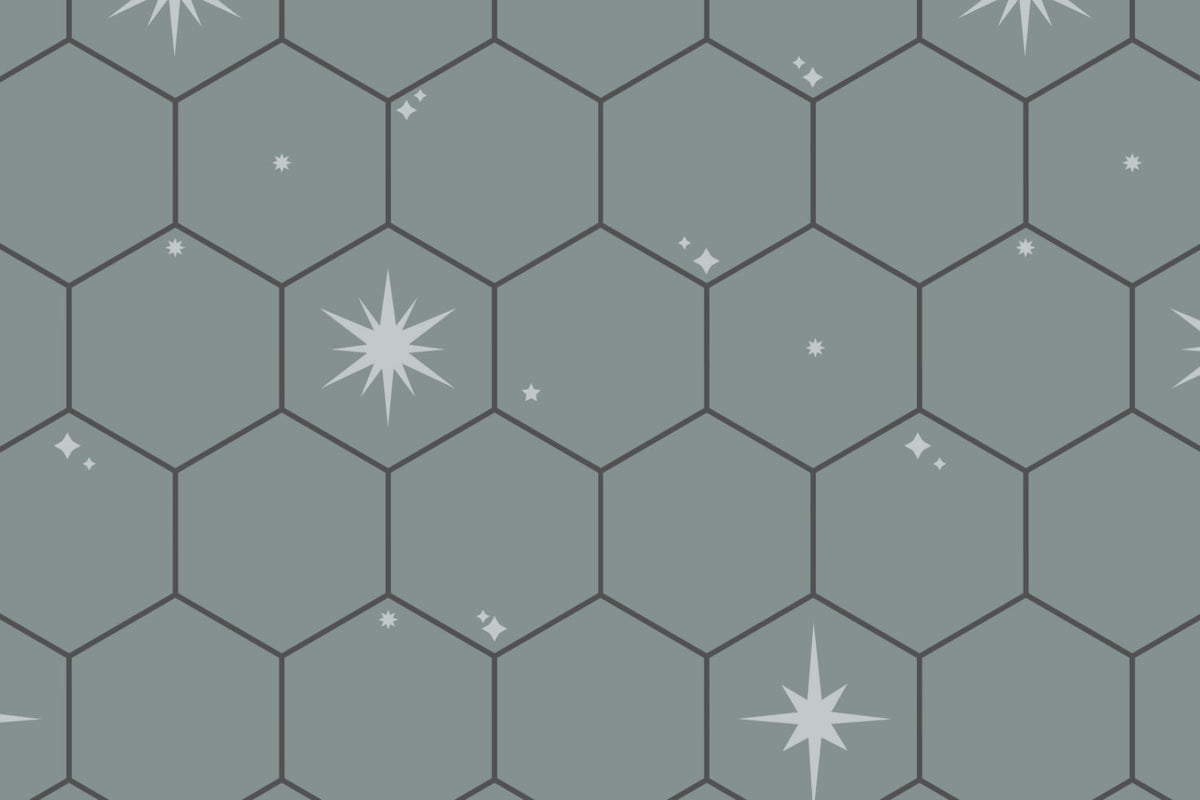 Flat pattern view of The Observatory Tile wallpaper in slate green, showing the starry hexagon tiles