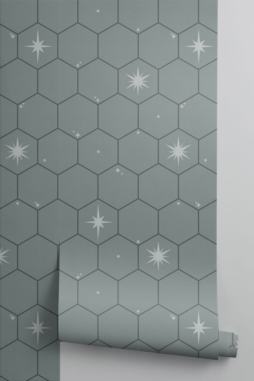 Roll of The Observatory Tile wallpaper in slate green, another angle
