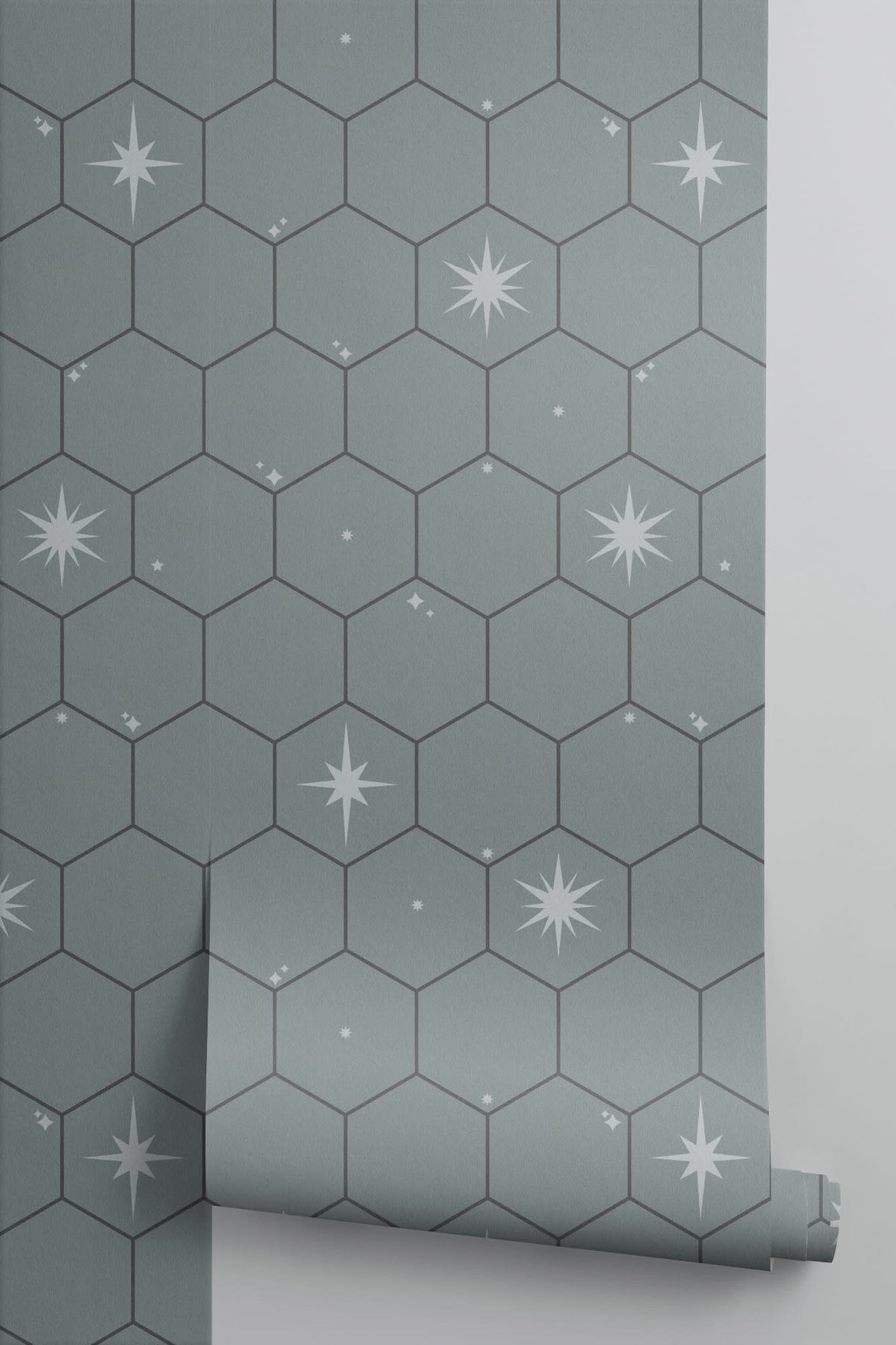 Roll of The Observatory Tile wallpaper in slate green, another angle