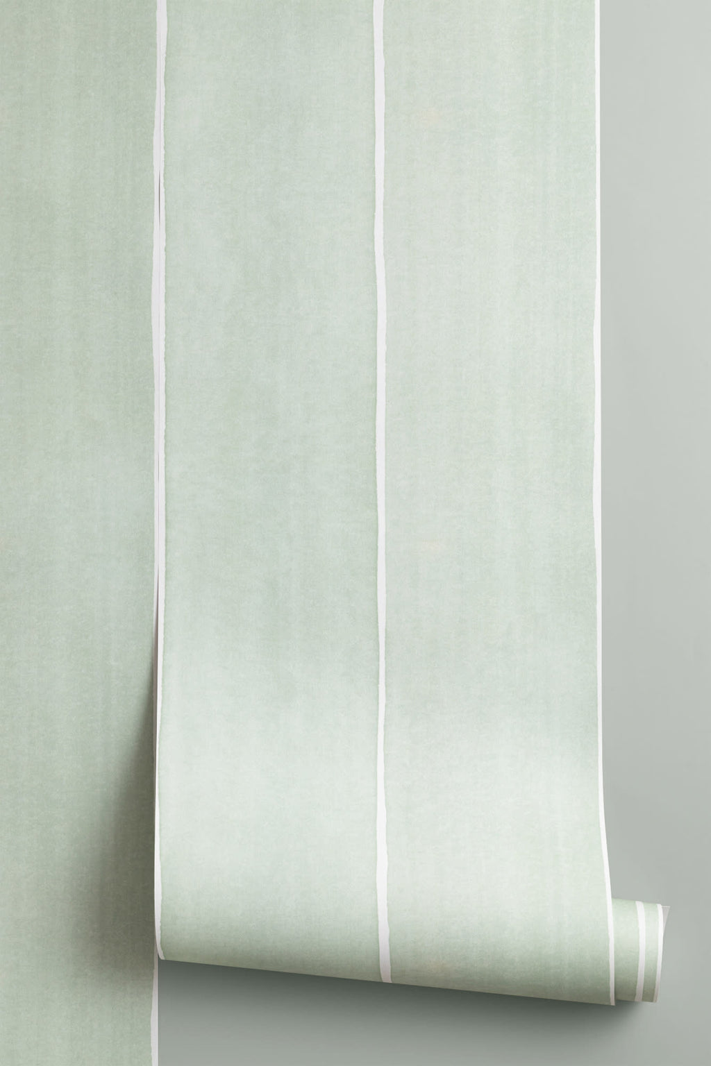 Roll of The Painted Awning wallpaper in mint sage, another angle
