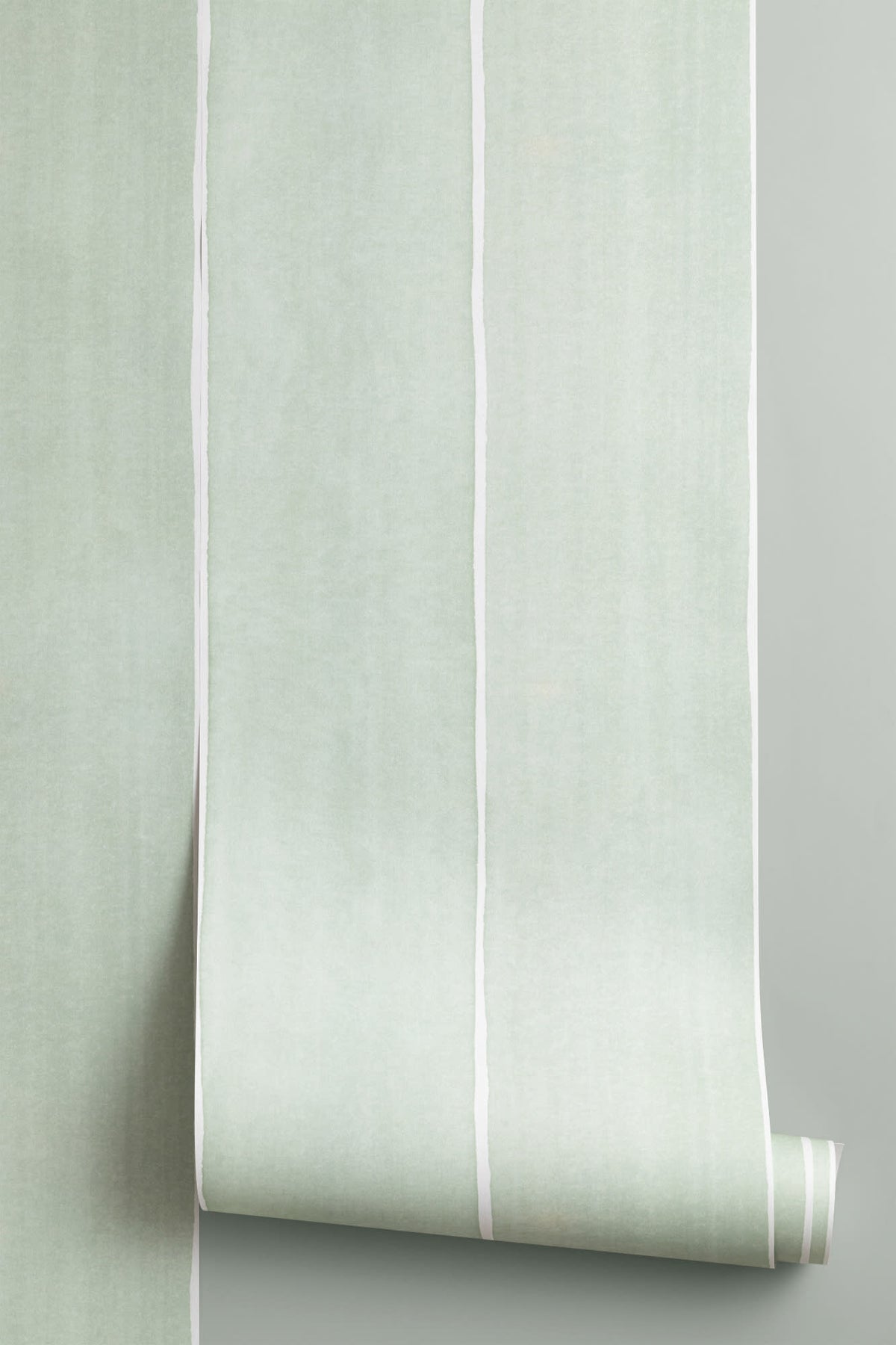Roll of The Painted Awning wallpaper in mint sage, another angle