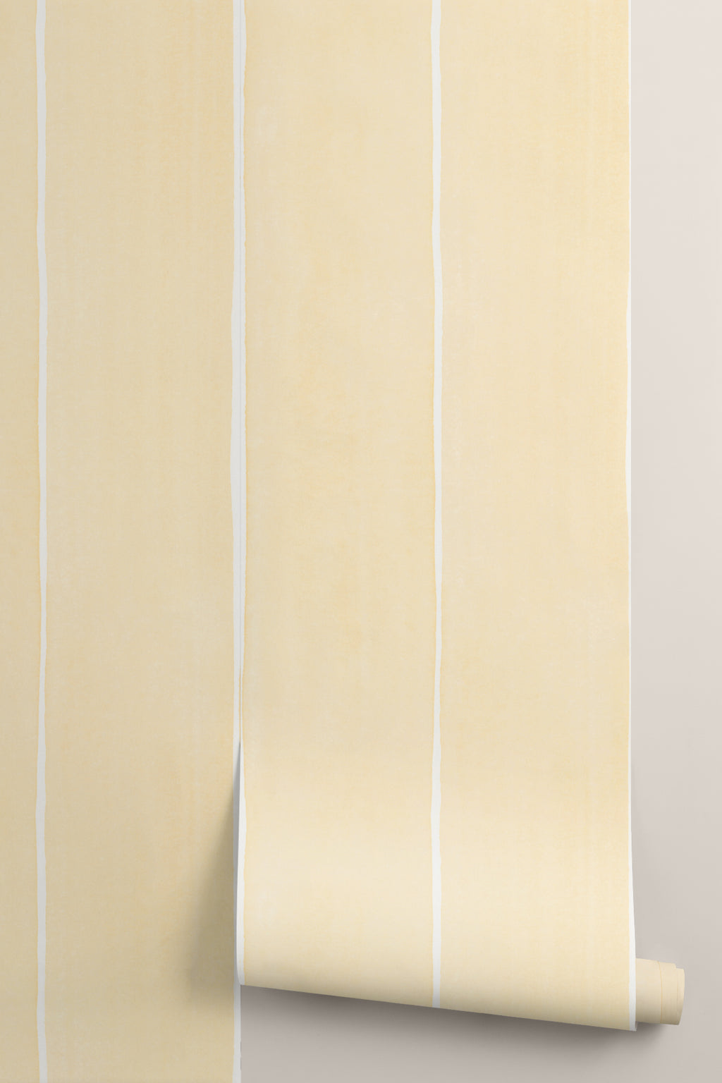 Roll of The Painted Awning wallpaper in pale primrose