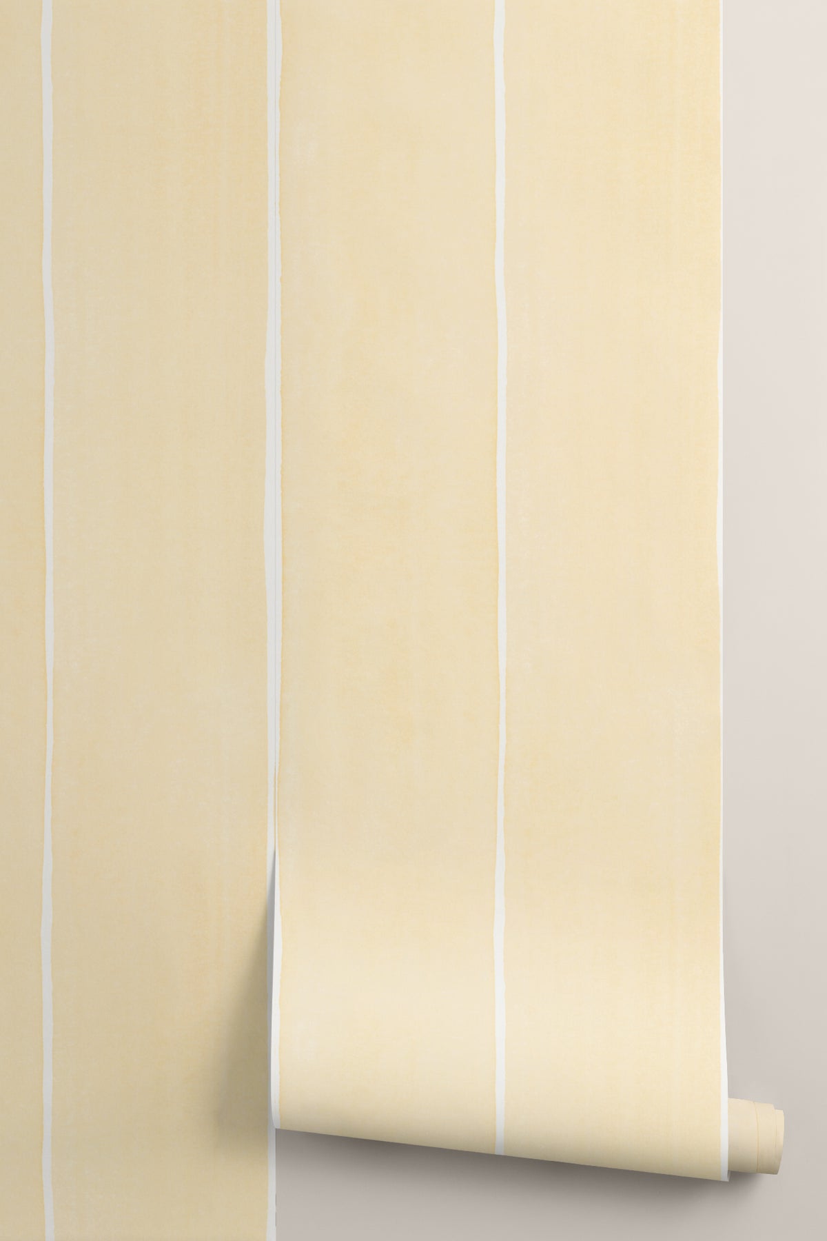 Roll of The Painted Awning wallpaper in pale primrose
