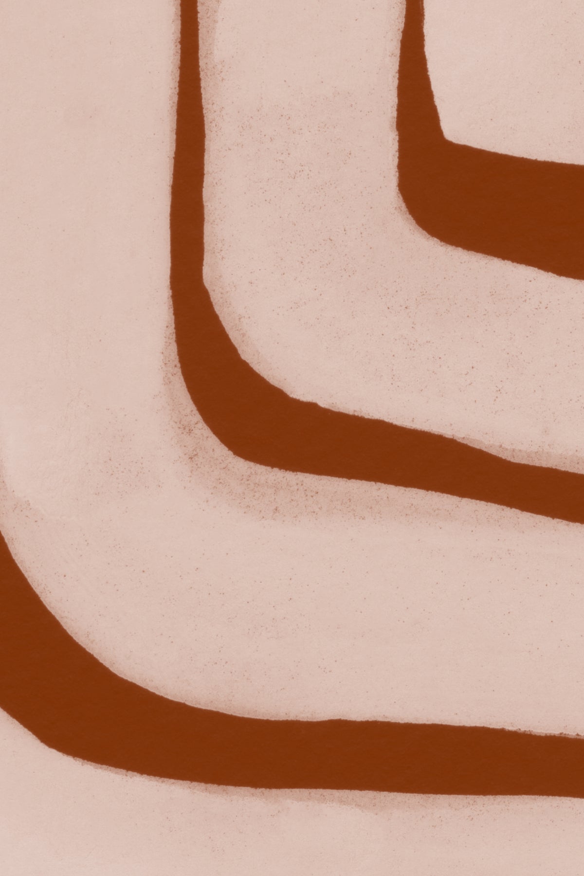 Close-up of The Painted Labyrinth mural in terracotta and rose showing the hand-painted maze lines in detail
