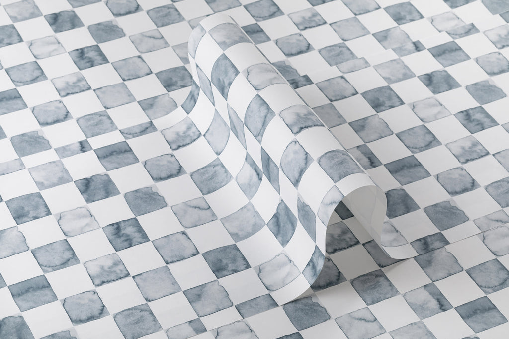 Roll of The Painted Tiling wallpaper in slate blue
