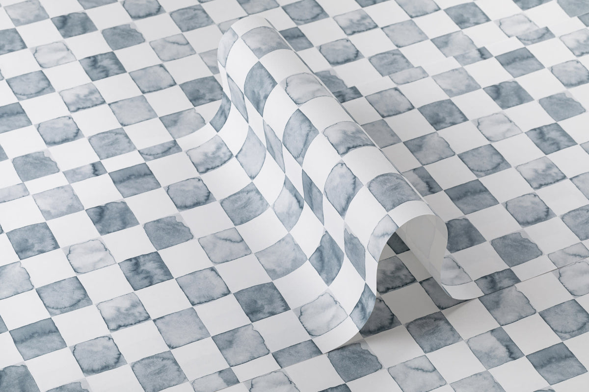 Roll of The Painted Tiling wallpaper in slate blue