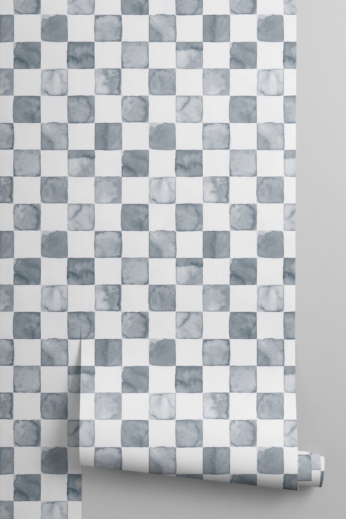 Roll of The Painted Tiling wallpaper in slate blue, another angle