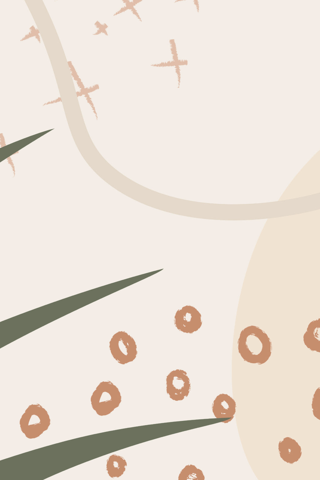 Close-up of The Palm Cutout mural in clay pink and sage showing the cut-out palm leaves and shapes in detail