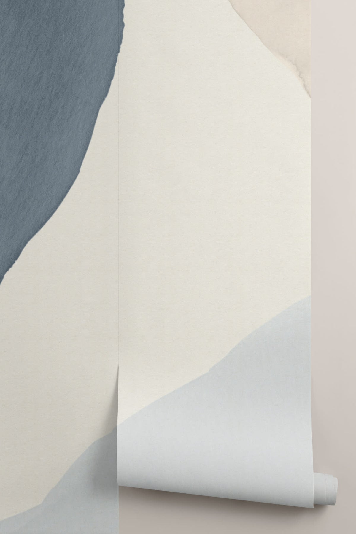 Rolled panel of The Pebble Wash mural in denim and sand