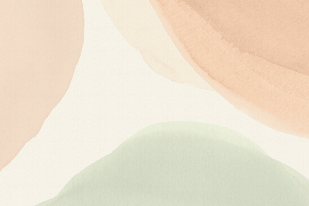 Full artwork view of The Pebble Wash mural in peach and sage, showing overlapping watercolour shapes