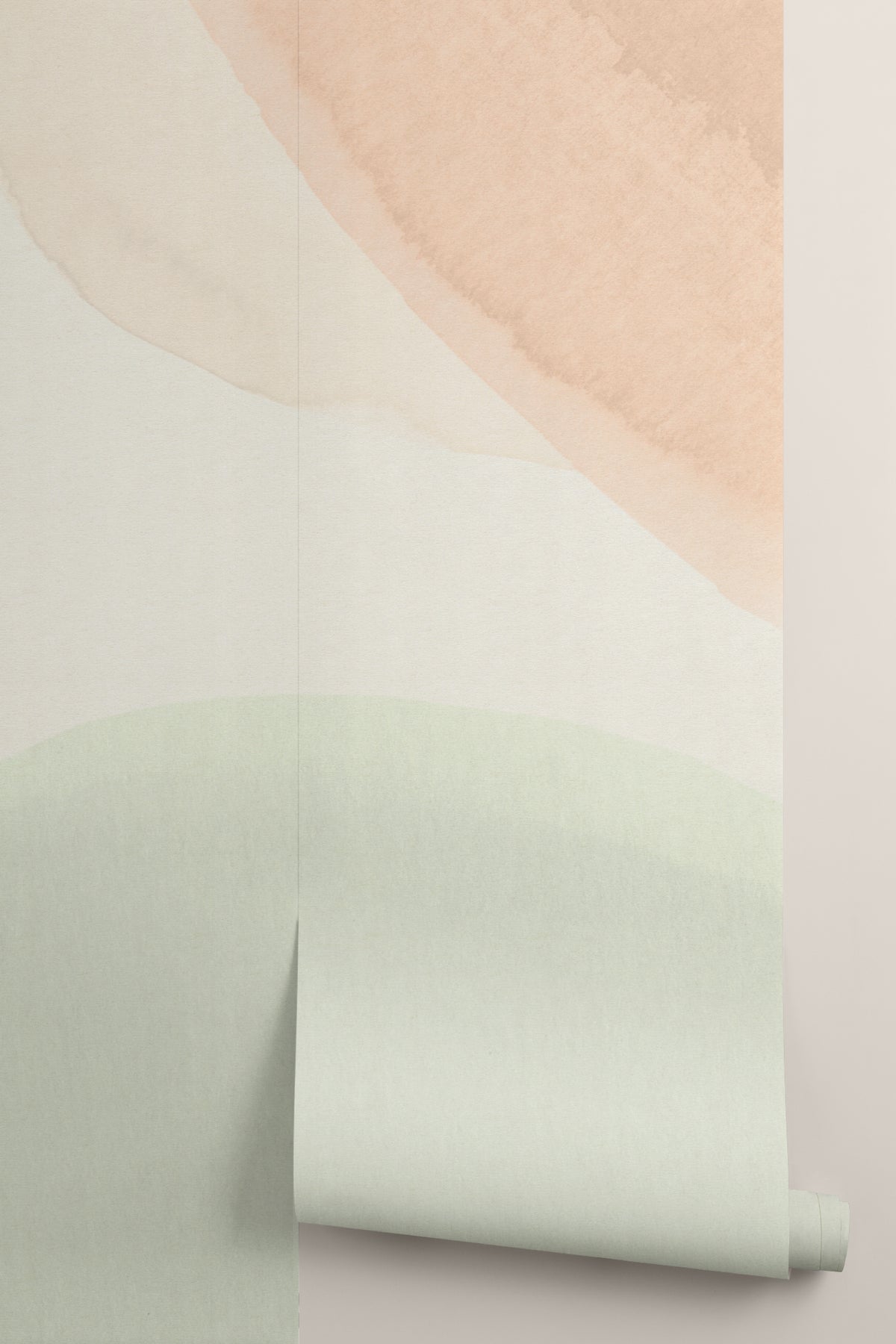 Rolled panel of The Pebble Wash mural in peach and sage