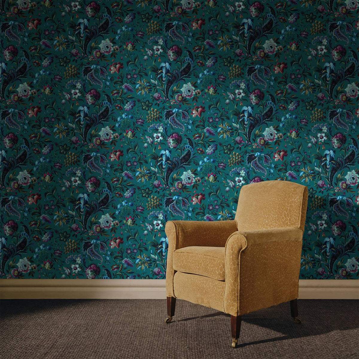 The Petal Study | Petrol Blue Luxe — hung-wall roomshot