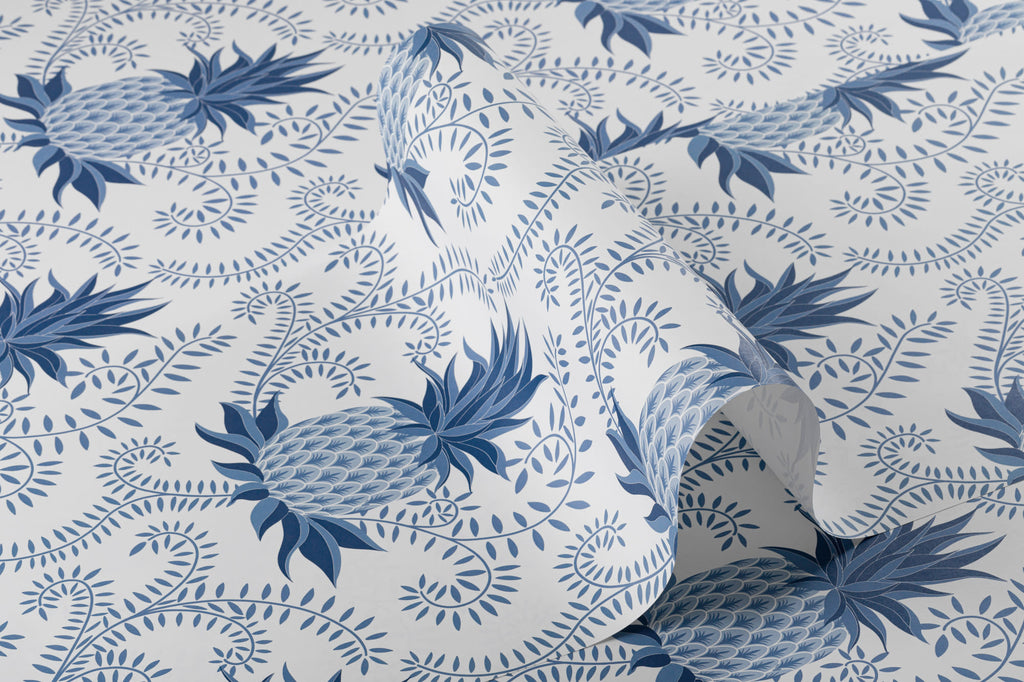 Roll of The Pineapple Terrace wallpaper in Delft blue
