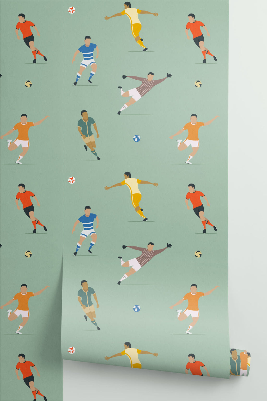 Roll of The Pitchside Club wallpaper in pitch green, another angle