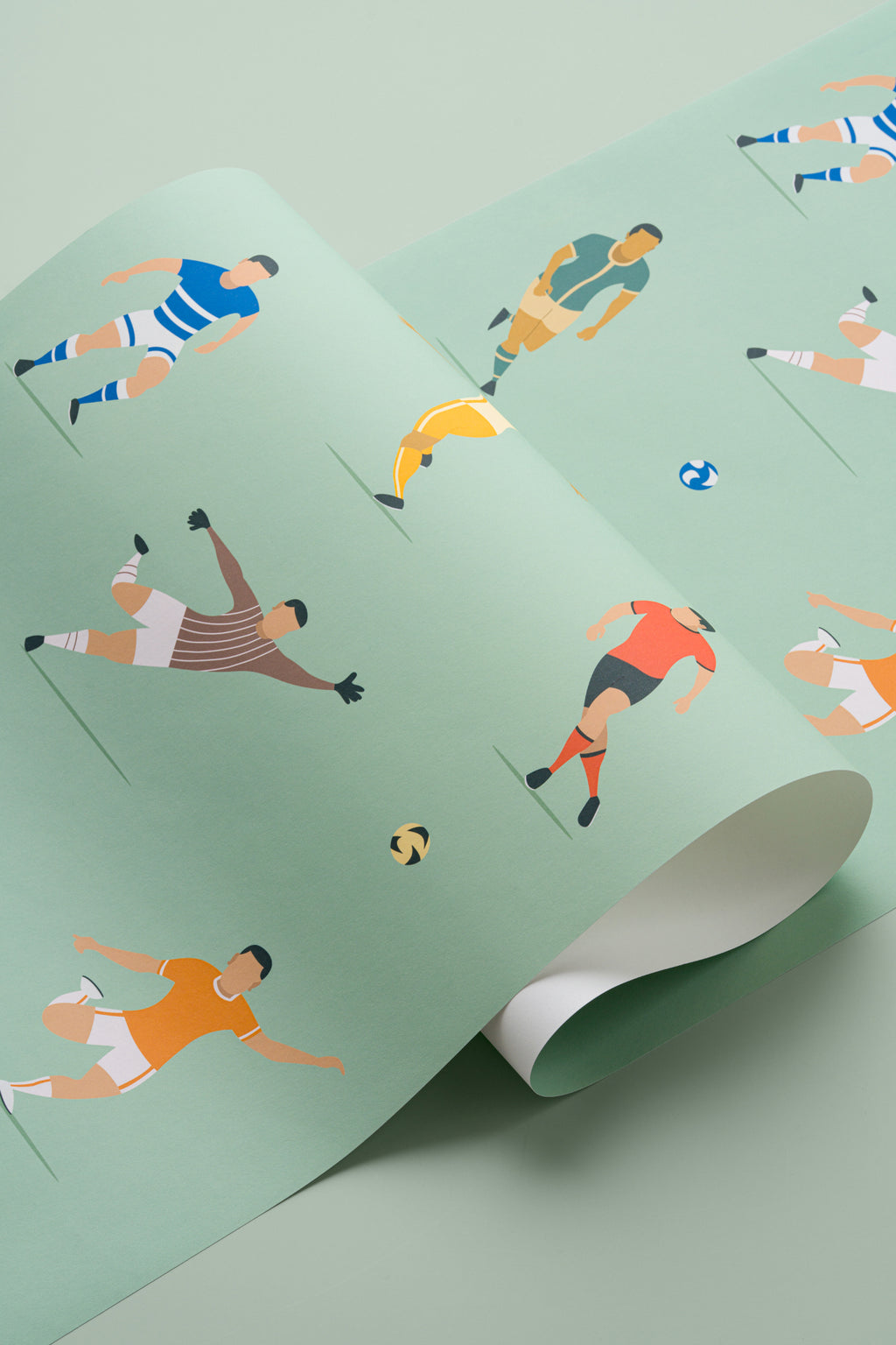 The Pitchside Club wallpaper in pitch green shown in a close, angled view