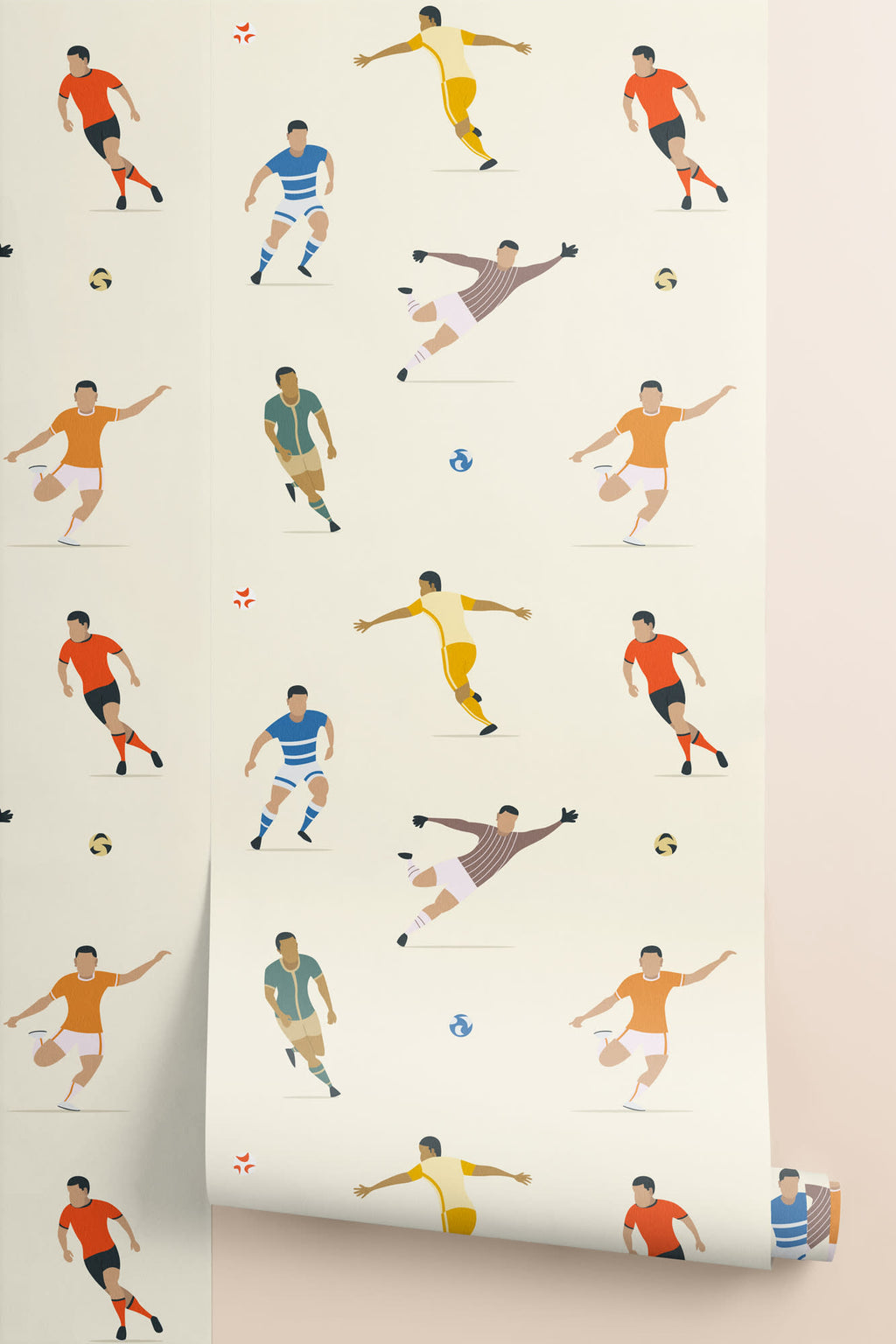 Roll of The Pitchside Club wallpaper in warm cream, another angle