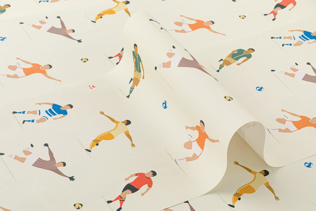 Roll of The Pitchside Club wallpaper in warm cream