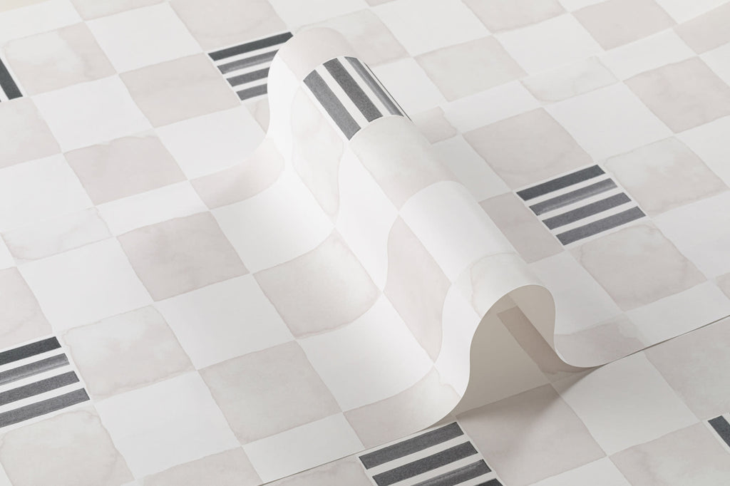 Roll of The Plaster Chequer wallpaper in soft greige