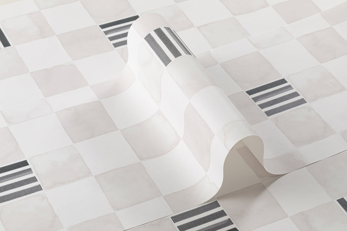 Roll of The Plaster Chequer wallpaper in soft greige
