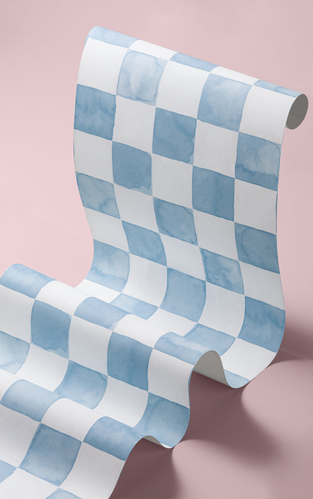 Angled detail of The Poolside Check mural in pool blue