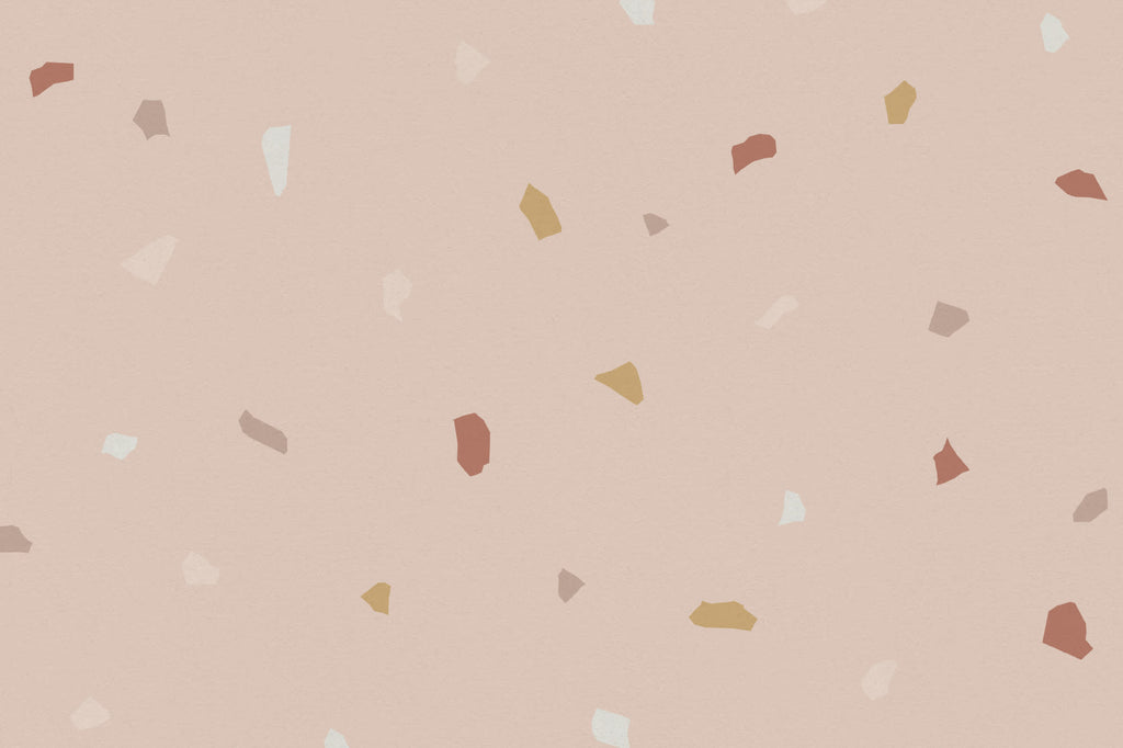 Flat pattern view of The Quarry Fleck wallpaper in rosy beige, showing the sparse terrazzo flecks