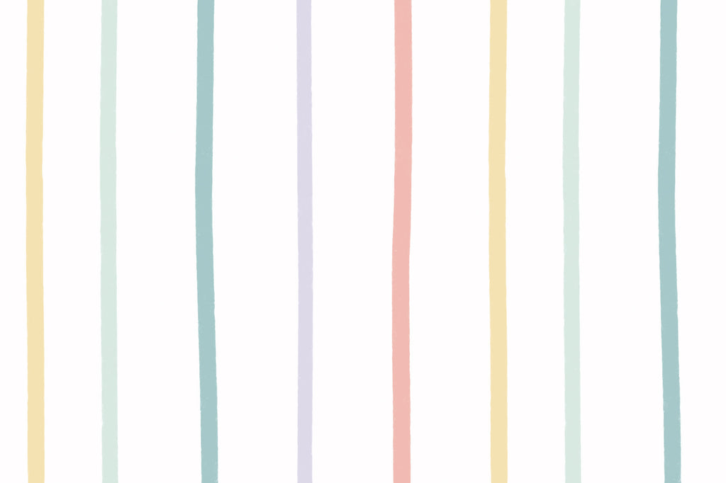 Flat pattern view of The Ribbon Lane wallpaper in sorbet pastel, showing the soft vertical stripes