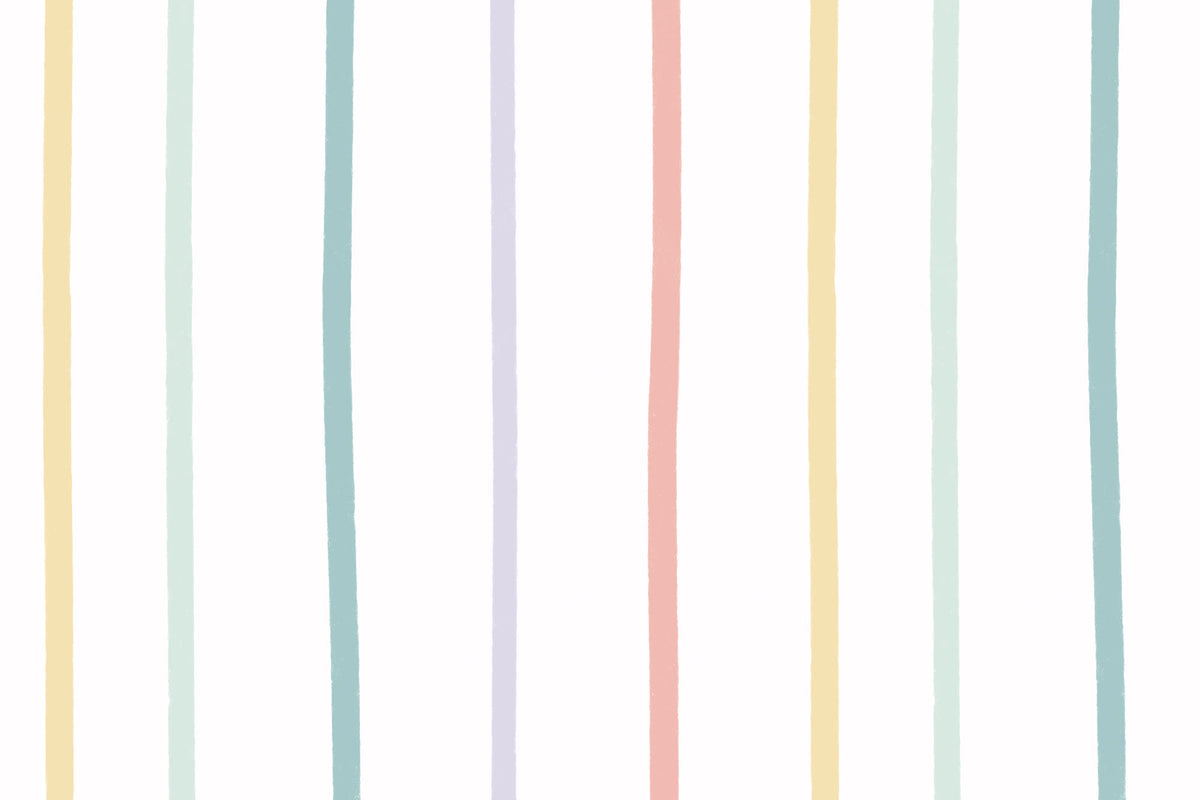 Flat pattern view of The Ribbon Lane wallpaper in sorbet pastel, showing the soft vertical stripes