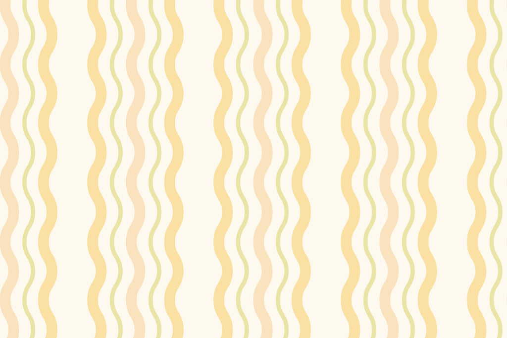 Flat pattern view of The Ripple Trim wallpaper in buttercup yellow, showing the rippling stripes
