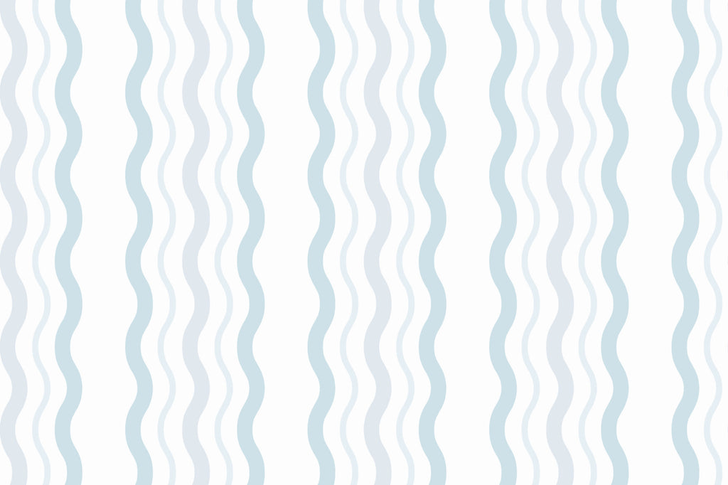Flat pattern view of The Ripple Trim wallpaper in sky blue, showing the rippling stripes