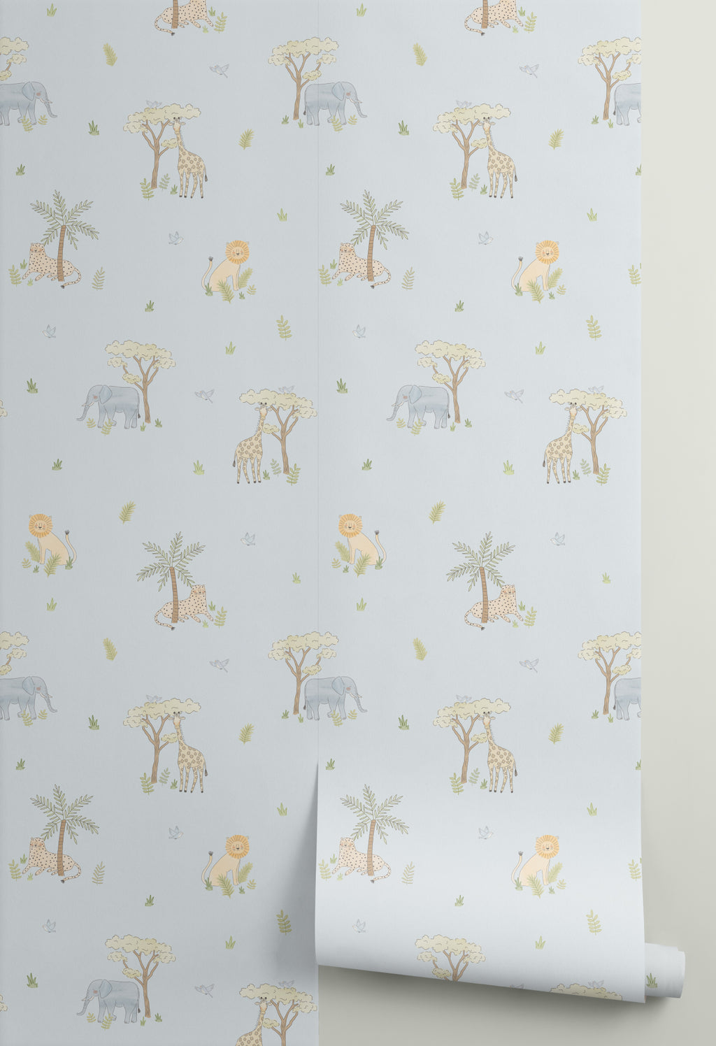 Roll of The Savanna Parade wallpaper in powder blue