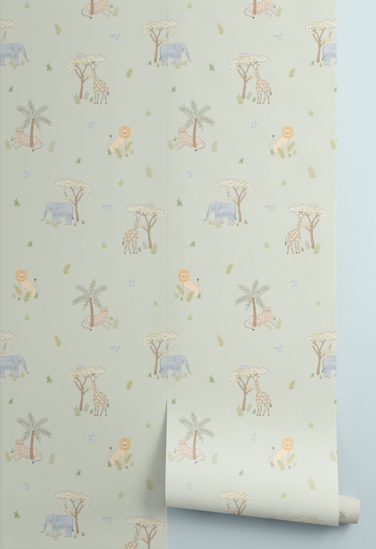 Roll of The Savanna Parade wallpaper in soft sage