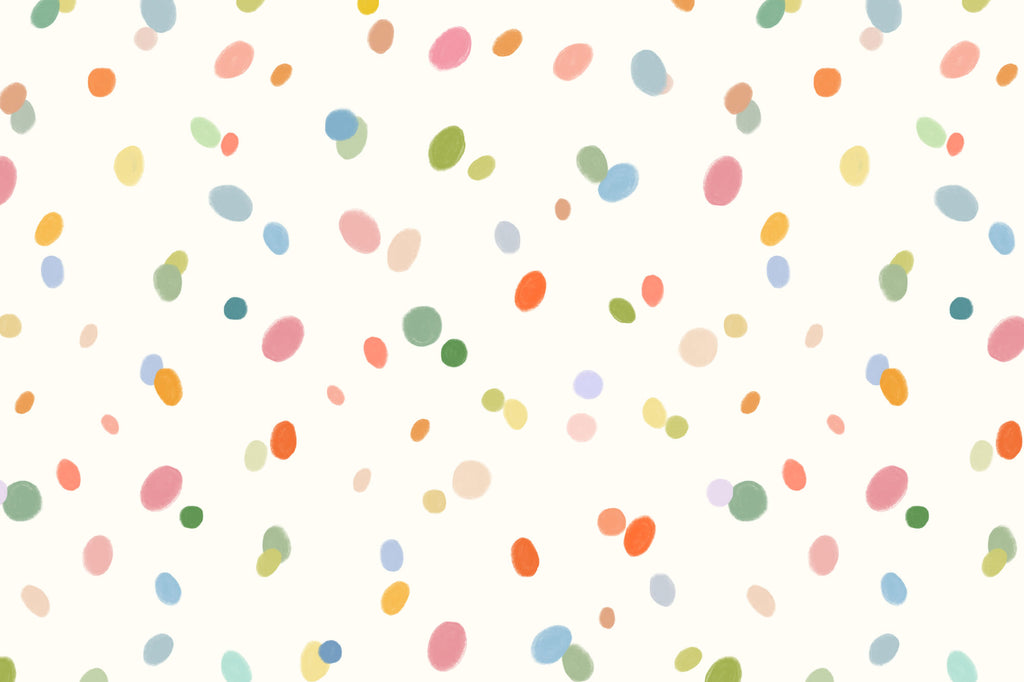 Flat pattern view of The Sherbet Confetti wallpaper in pastel multi, showing the hand-drawn pastel spots