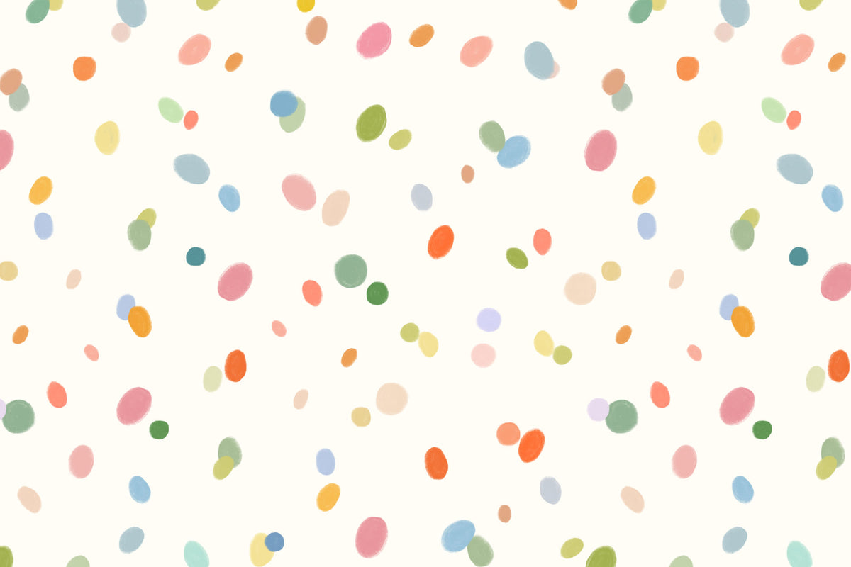 Flat pattern view of The Sherbet Confetti wallpaper in pastel multi, showing the hand-drawn pastel spots