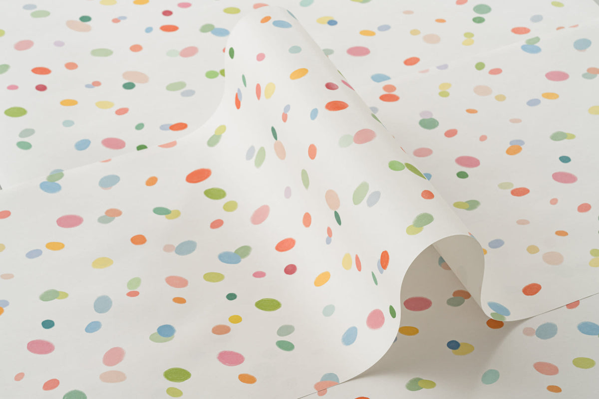 Roll of The Sherbet Confetti wallpaper in pastel multi