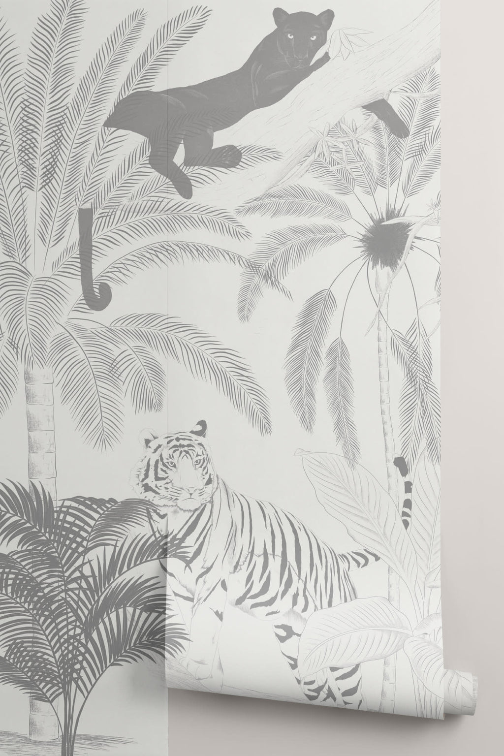 Rolled panel of The Sketched Sanctuary mural in soft graphite