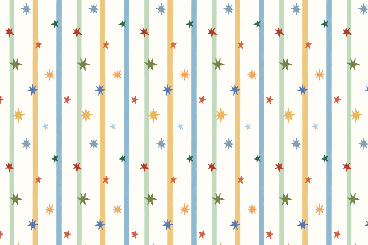 Full artwork view of The Star Ribbon mural in sunflower and sky, showing stripes dotted with stars