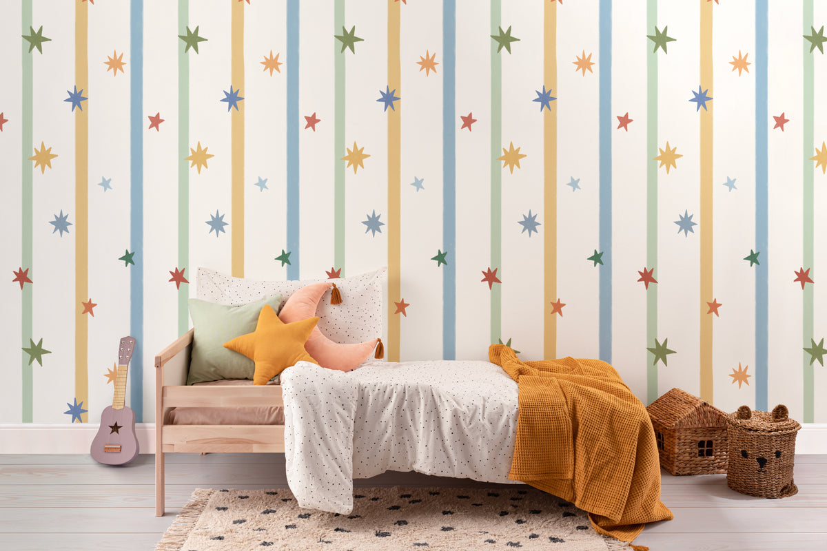 The Star Ribbon mural in sunflower and sky in a child's bedroom