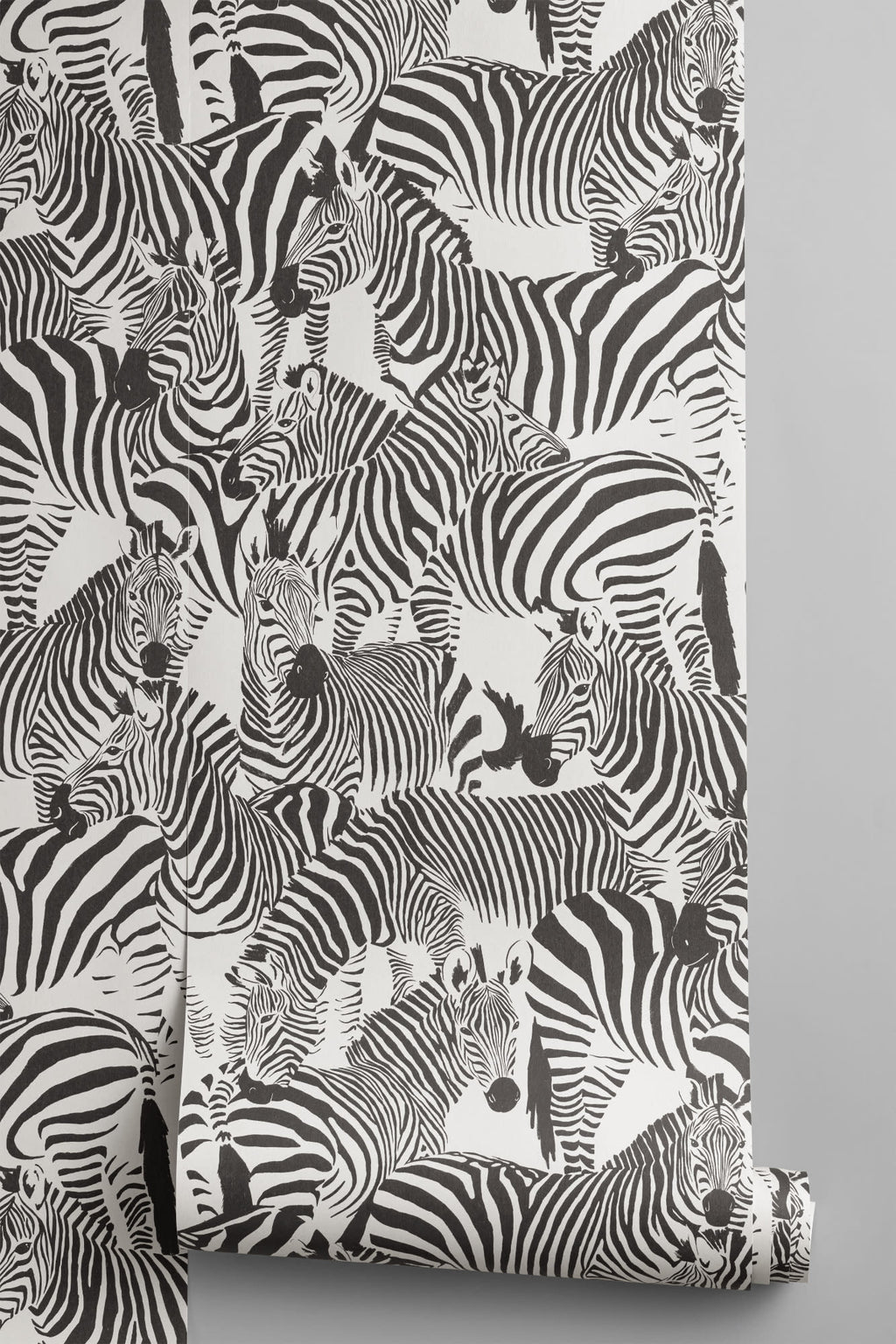 Roll of The Striped Herd wallpaper in black and white, another angle
