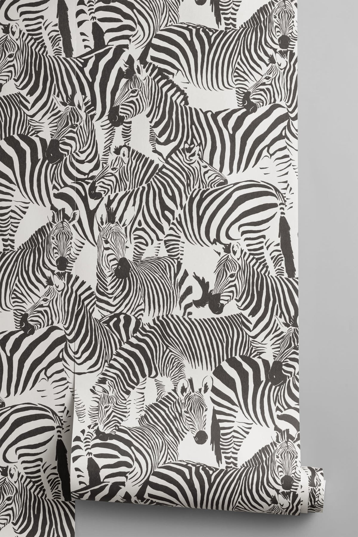 Roll of The Striped Herd wallpaper in black and white, another angle
