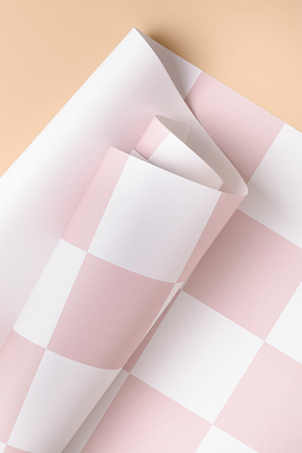 Roll of The Sugar Check wallpaper in candy pink and white, view 3